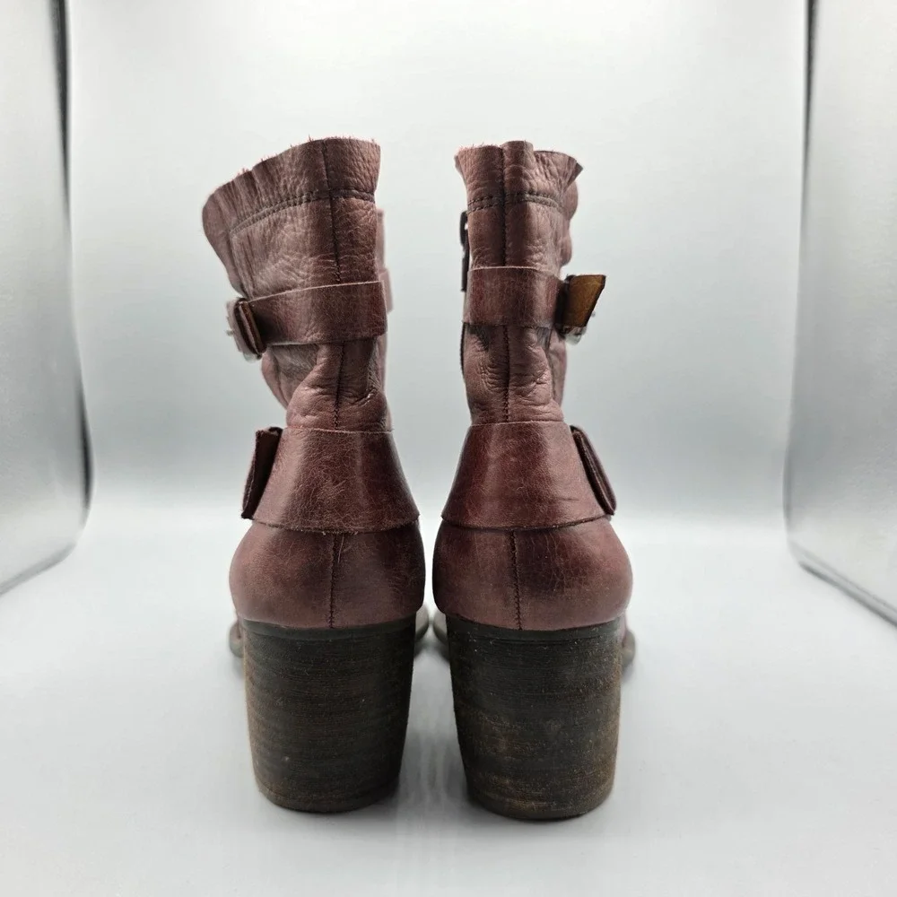 Naya Virtue Boots Women 8 Oxblood Bordo Leather Ankle Western Boho Anthropologie